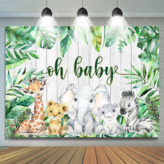 Lofaris Maple Leaves Animals White Wooden Baby Shower Backdorp