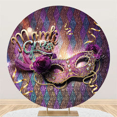 Lofaris Mardi Gras Carnival Purple Glitter Mask Circle Backdrop