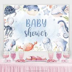 Lofaris Marine Animals Aquatic Plants Baby Shower Backdrop