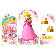 Mario Princess Cartoon Movie Happy Birthday Party Arch Backdrop Wall Cloth Cover