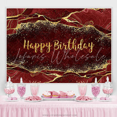 Lofaris Maroon Gold Glitter Happy Birthday Backdrop For Decro