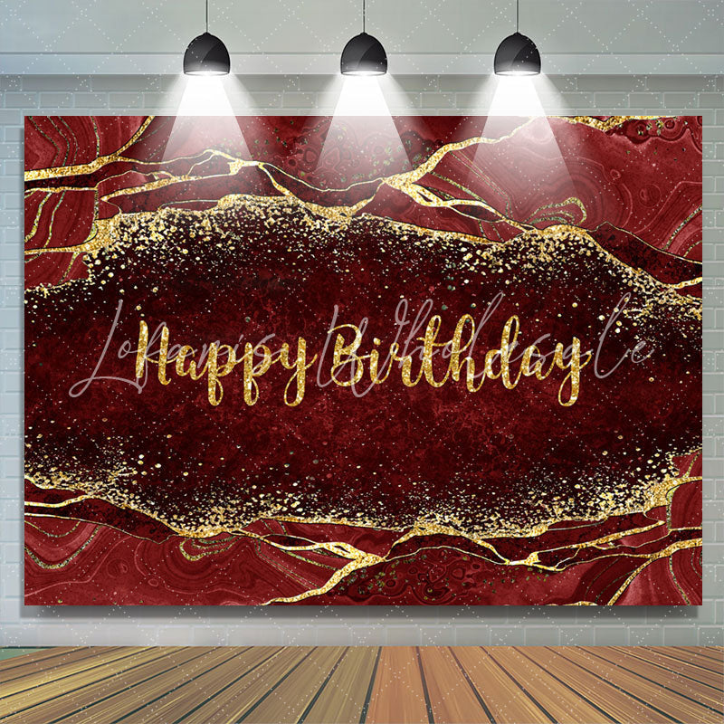 Lofaris Maroon Gold Glitter Happy Birthday Backdrop For Decro