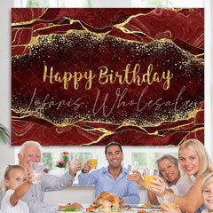 Lofaris Maroon Gold Glitter Happy Birthday Backdrop For Decro