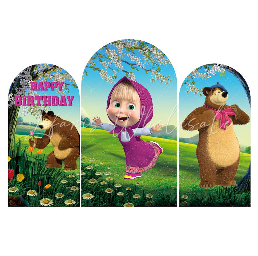 Masha And The Bear Happy Birthday Party Arch Backdrop Wall Cloth Cover