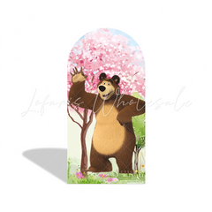 Masha And The Bear Theme Happy Birthday Party Arch Backdrop Wall Cloth Cover