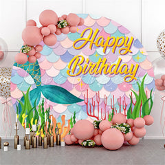 Lofaris Mermaid Colorful Scale Round Backdrop For Birthday