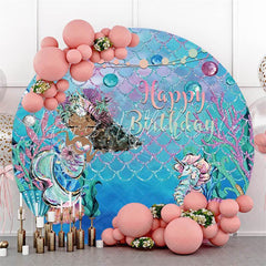 Lofaris Mermaid Coral Round Happy Birthday Backdrop For Girl