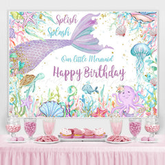 Lofaris Mermaid Under Sea World Glitter Happy Birthday Backdrop