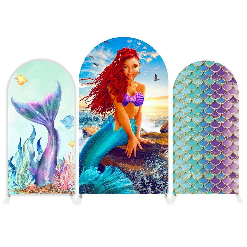 The Little Mermaid Happy Birthday Party Arch Backdrop Wall Cloth Cover