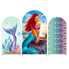 The Little Mermaid Happy Birthday Party Arch Backdrop Wall Cloth Cover