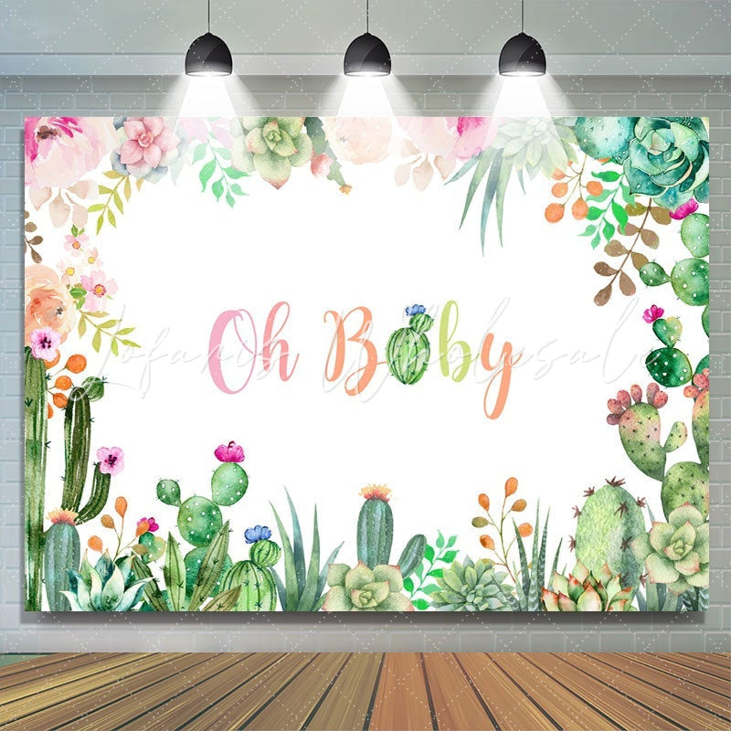 Lofaris Mexican Cactus and Flowers Backdrop for Baby Shower