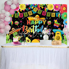 Lofaris Mexican Fiesta Colorful Floral Cact Birthday Backdrop