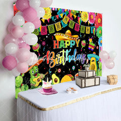 Lofaris Mexican Fiesta Colorful Floral Cact Birthday Backdrop