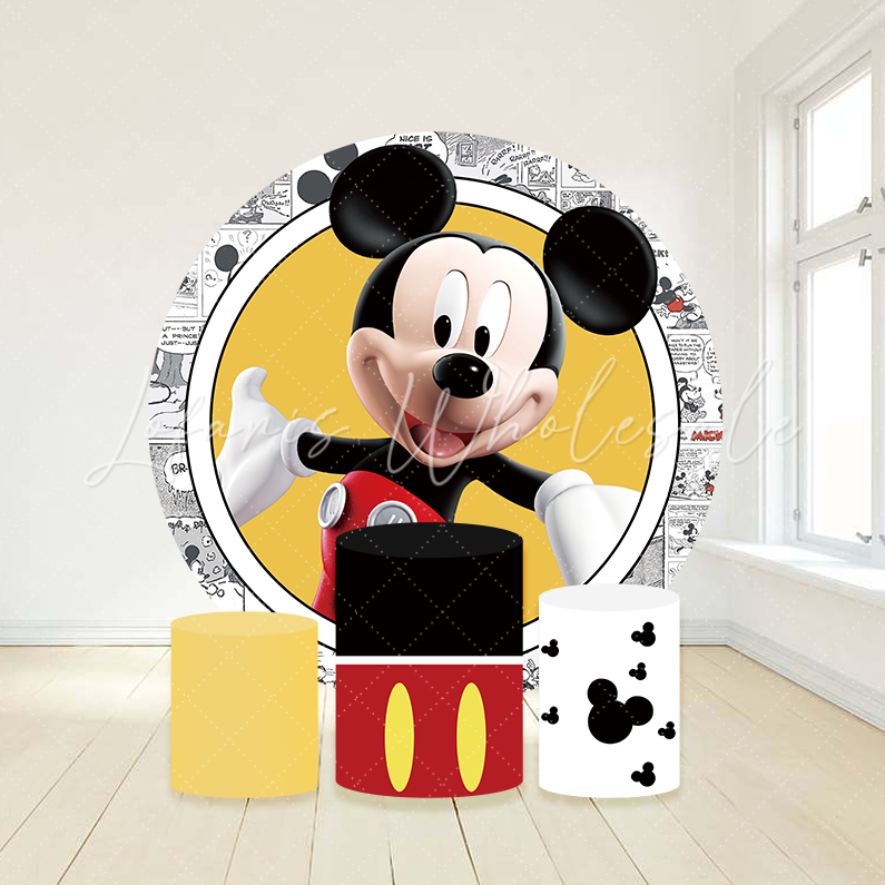 Mickey Birthday Party Round Backdrop Cover Plinth Cylinder Pedestal Cloth Cover