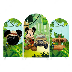 Mickey Safari Wild Happy Birthday Party Arch Backdrop Wall Cloth Cover