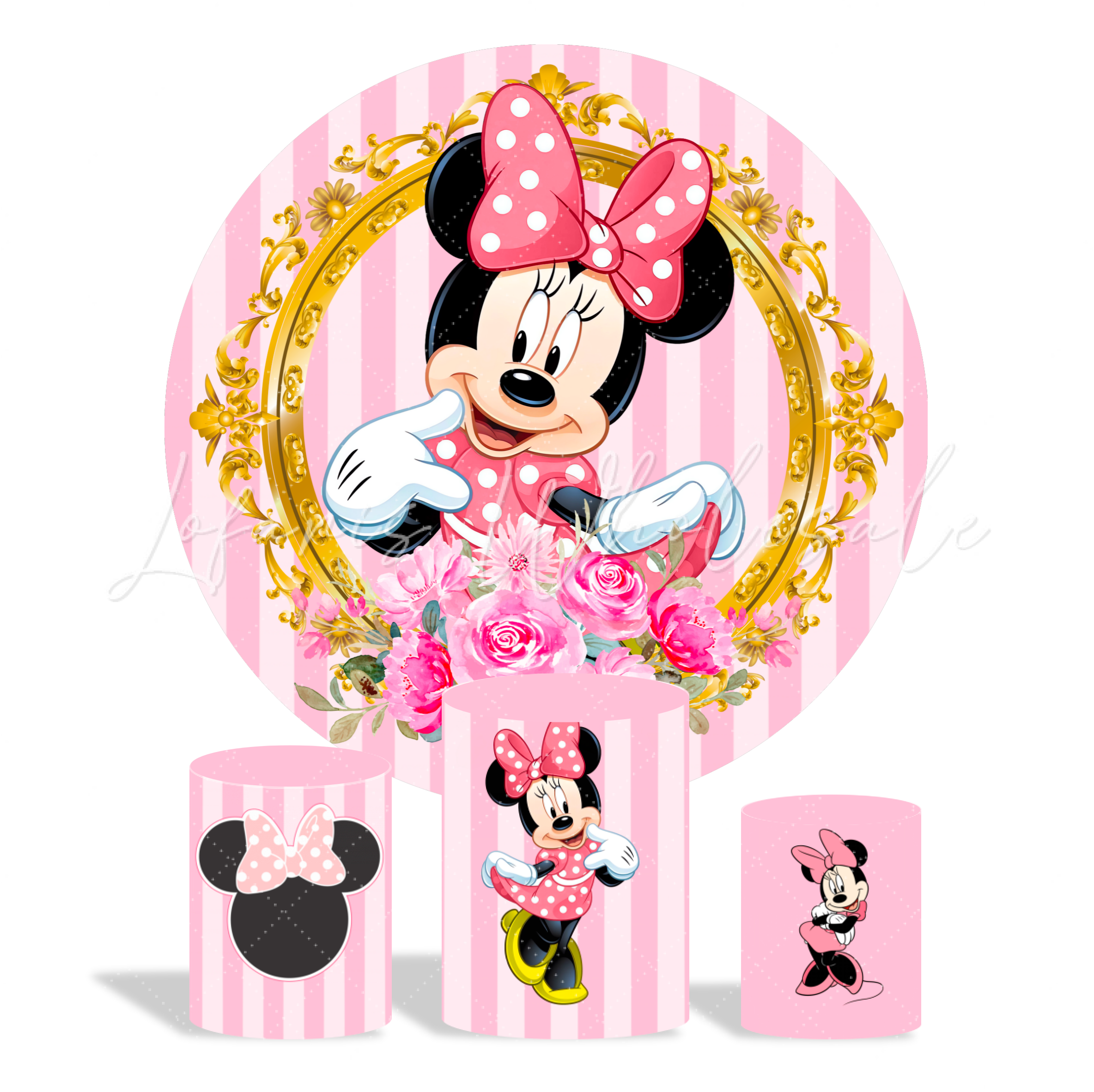 Minnie Theme Birthday Party Round Backdrop Cover Plinth Cylinder Pedestal Cover