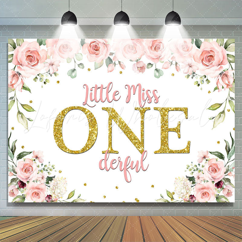 Lofaris Miss Onederful Watercolor Floral 1st Birthday Backdrop