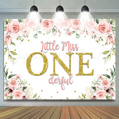 Lofaris Miss Onederful Watercolor Floral 1st Birthday Backdrop