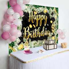 Lofaris Money Dollar Bill Glitter Hiphop Birthday Backdrop