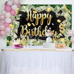 Lofaris Money Dollar Bill Glitter Hiphop Birthday Backdrop