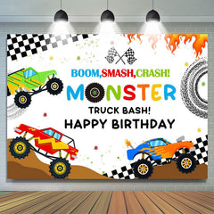 Lofaris Monster Colorful Trucks Birthday Backdrop For Boys