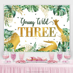 Lofaris Monstera Leaves Safari Animal 3rd Birthday Backdrop