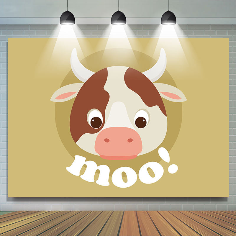 Lofaris Moo Lovely Cow Simple Brown Happy Birthday Backdrop