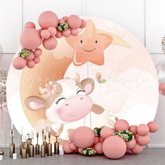 Lofaris Moon And Cute Cow Round Baby Shower Backdrop For Party