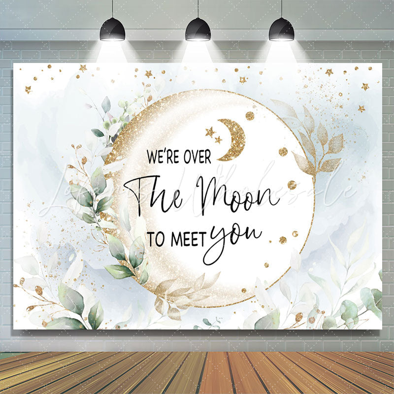 Lofaris Moon Gold Glitter Leaves Boho Baby Shower Backdrop