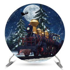 Lofaris Moon Train Pine Tree Christmas Night Round Backdrop