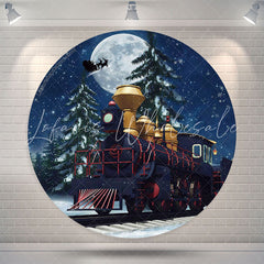 Lofaris Moon Train Pine Tree Christmas Night Round Backdrop