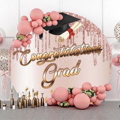 Lofaris Mortarboard Pink Glitter Round Congrats Grad Backdrop