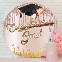 Lofaris Mortarboard Pink Glitter Round Congrats Grad Backdrop