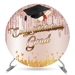 Lofaris Mortarboard Pink Glitter Round Congrats Grad Backdrop