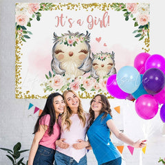 Lofaris Mother Owl and Baby floral baby shower backdrop