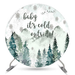 Lofaris Mountain Forest Snowy Round Baby Shower Backdrop