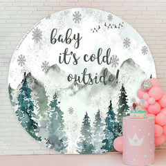 Lofaris Mountain Forest Snowy Round Baby Shower Backdrop