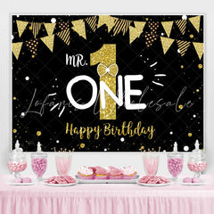 Lofaris Mr.One Black and Gold 1st Birthday Backdrop for Boy