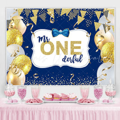 Lofaris Mr. One Derful Gold And Blue Ballon Birthday Backdrop