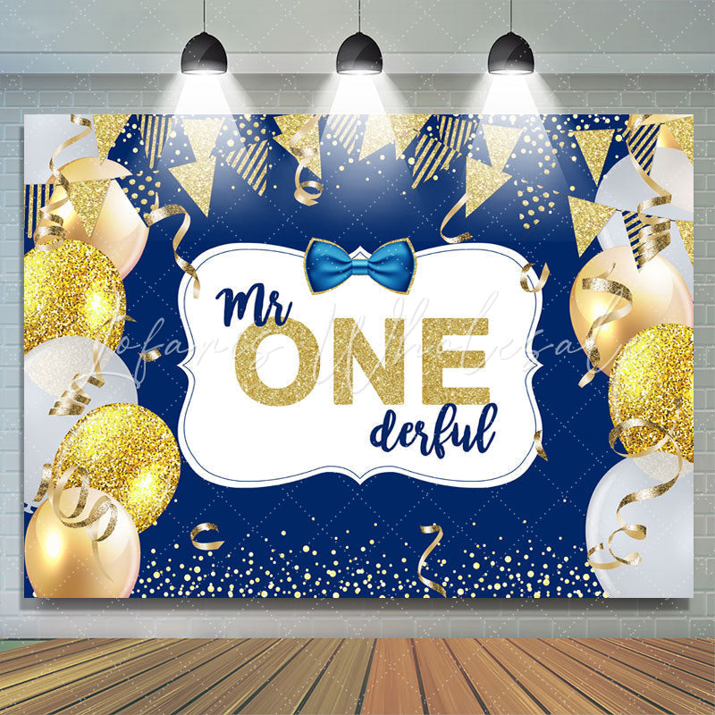 Lofaris Mr. One Derful Gold And Blue Ballon Birthday Backdrop