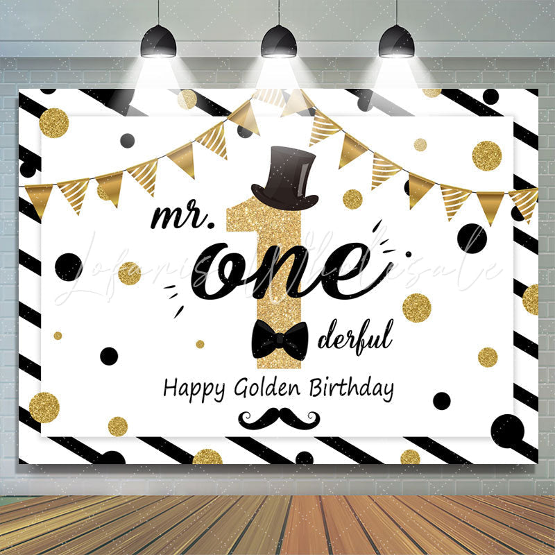 Lofaris Mr. Onederful 1St Birthday Glitter Gold Dots Backdrop