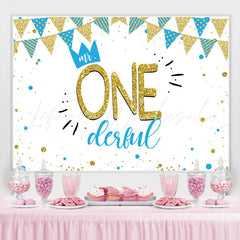 Lofaris Mr.Onederful Bule and Gold 1st Birthday Backdrop Boy