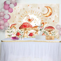 Lofaris Mushroom Moon Leaf Butterfly Night Birthday Backdrop