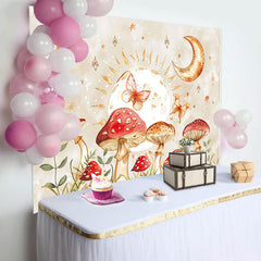 Lofaris Mushroom Moon Leaf Butterfly Night Birthday Backdrop