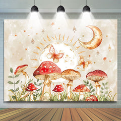 Lofaris Mushroom Moon Leaf Butterfly Night Birthday Backdrop