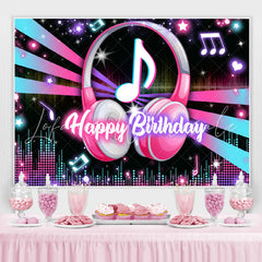 Lofaris Music Headphones Glitter Lights Happy Birthday Backdrop