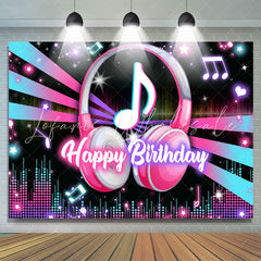 Lofaris Music Headphones Glitter Lights Happy Birthday Backdrop