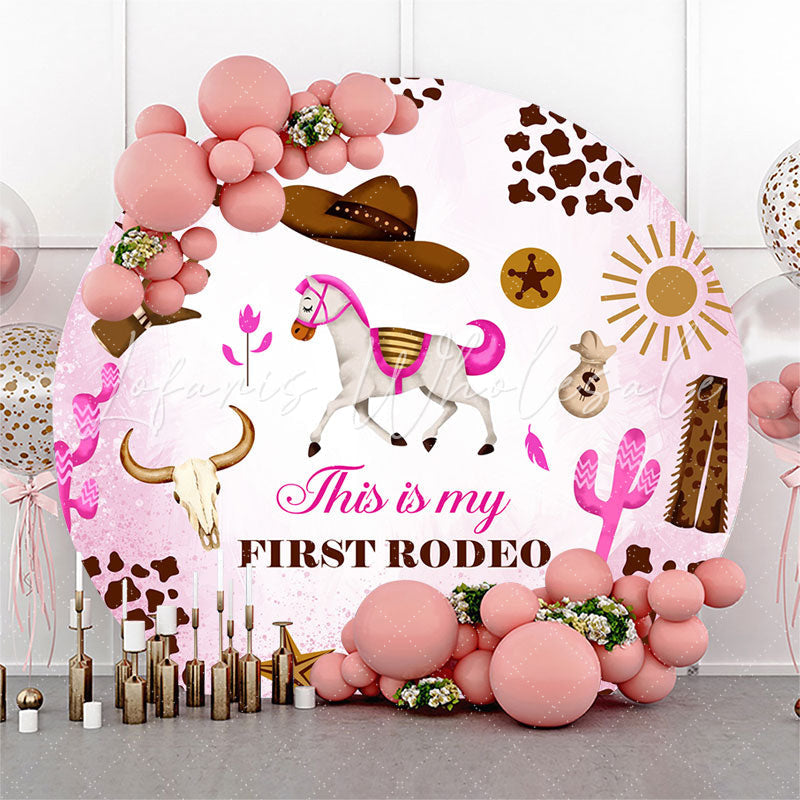 Lofaris My First Rodeo Horse Round 1st Birthday Backdrop