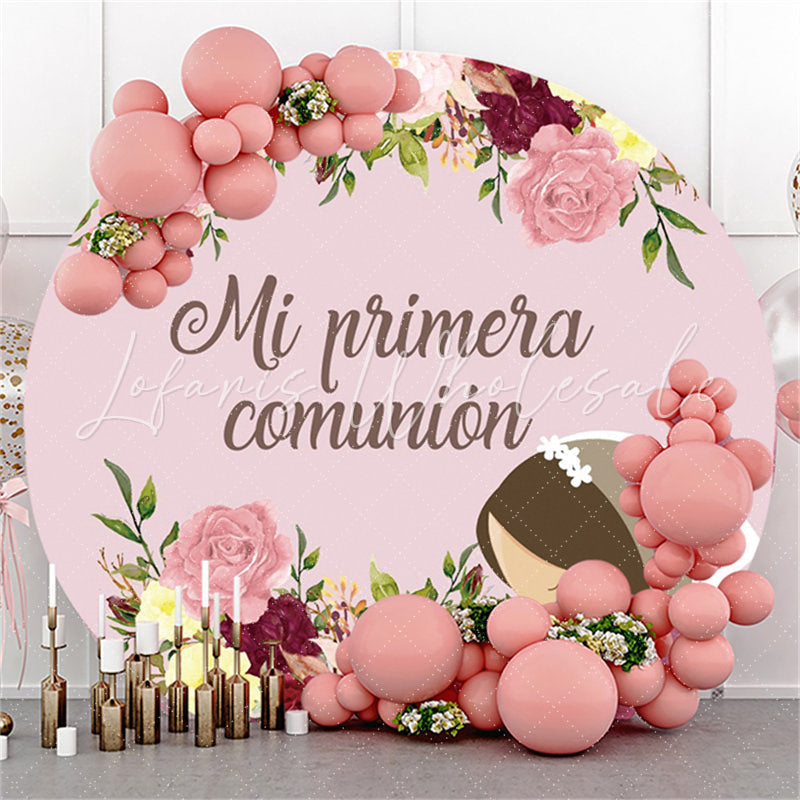 Lofaris My Primera Comunion Pink Floral Bridal Shower Backdrop