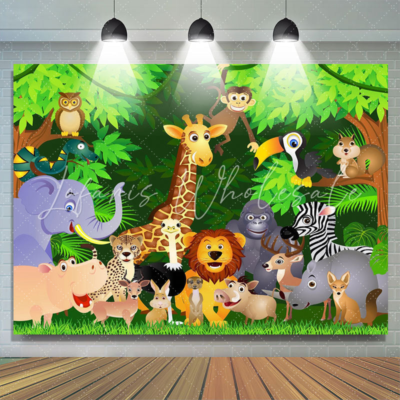 Lofaris Nature Cartoon Animals Happy Birthday Backdrop For Kids